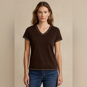 Chocolate Brown Whimsigoth indie Feminine Tee white embroidered XS